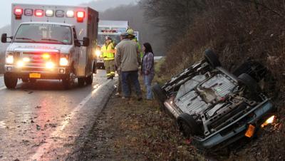 driver five car humphrey mile road ditch serious injury oleantimesherald escaped afternoon ended along tuesday when