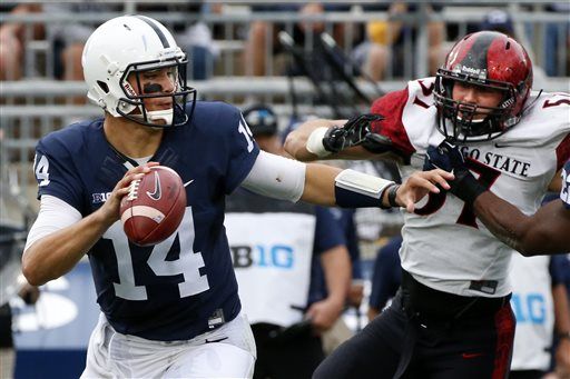 20 September 2014: The back of the jersey of Penn State QB Christian  Hackenberg (14). The Penn State Nittany Lions defeated the University of  Massachusetts Minutemen 48-7 at Beaver Stadium in State