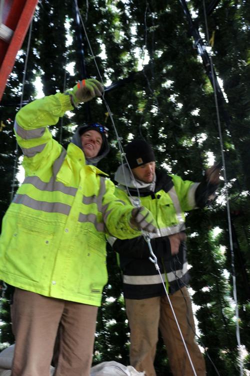 Working inside the Christmas tree at State and Union