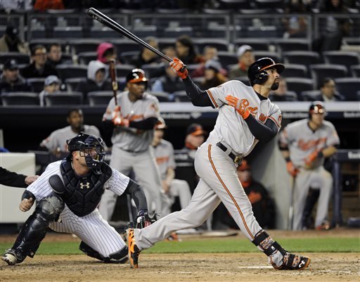 Brian Roberts of the Baltimore Orioles eyes the play against the