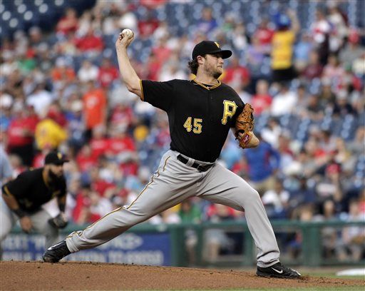 Pittsburgh Pirates starting pitcher Gerrit Cole (45) throws