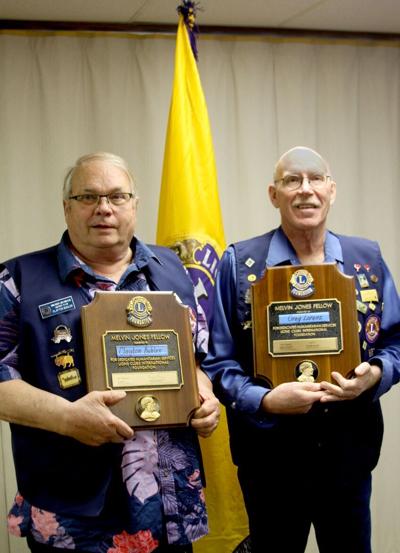 Clayton Buhler and Greg Lorenz were named Melvin Jones Fellows during the Wheat Land Lions end of year recognition event last Wednesday.