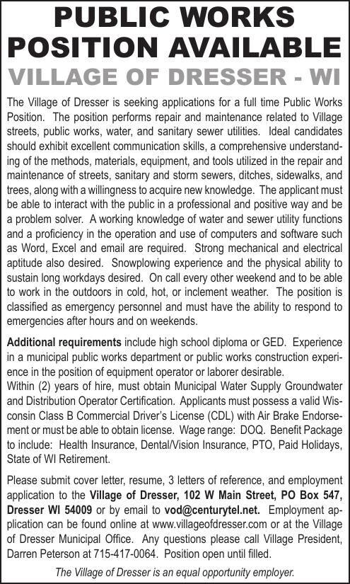 PUBLIC WORKS POSITION AVAILABLE | Public Notices | osceolasun.com PUBLIC WORKS POSITION AVAILABLE | Public Notices | osceolasun.com