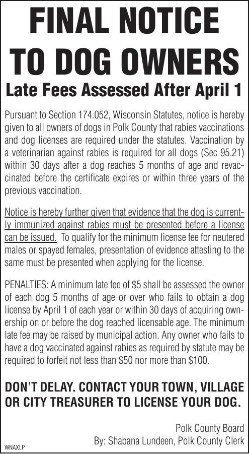 FINAL NOTICE TO DOG OWNERS | Public Notices | osceolasun.com