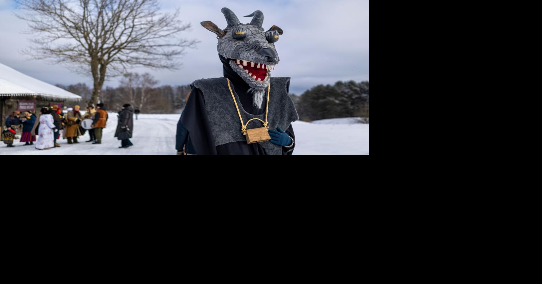 Photos show masked revelers celebrating Shrovetide in Lithuania