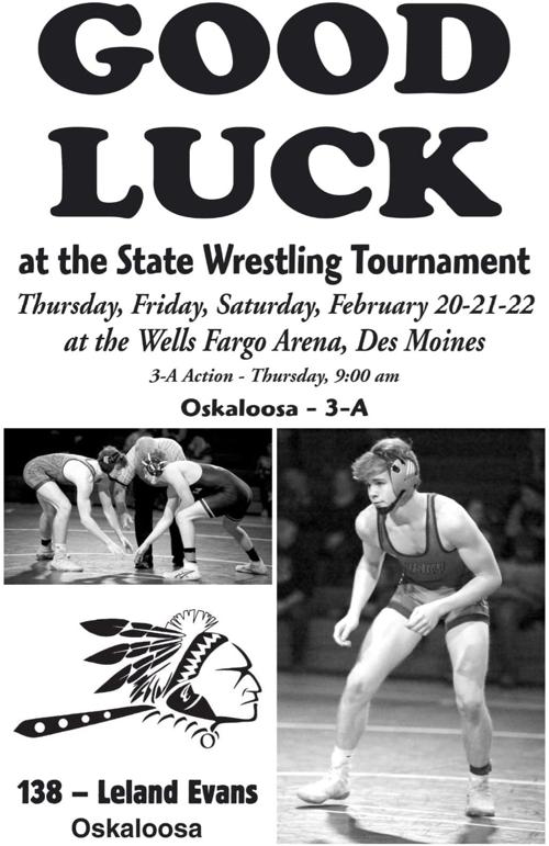 Oskaloosa's Leland Evans headed to state wrestling meet