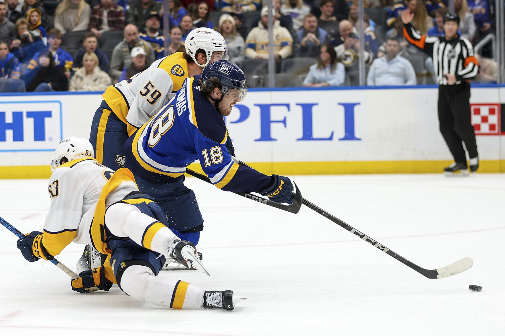 Thomas Scores Twice And The Blues Beat The Predators 7-4 | National ...