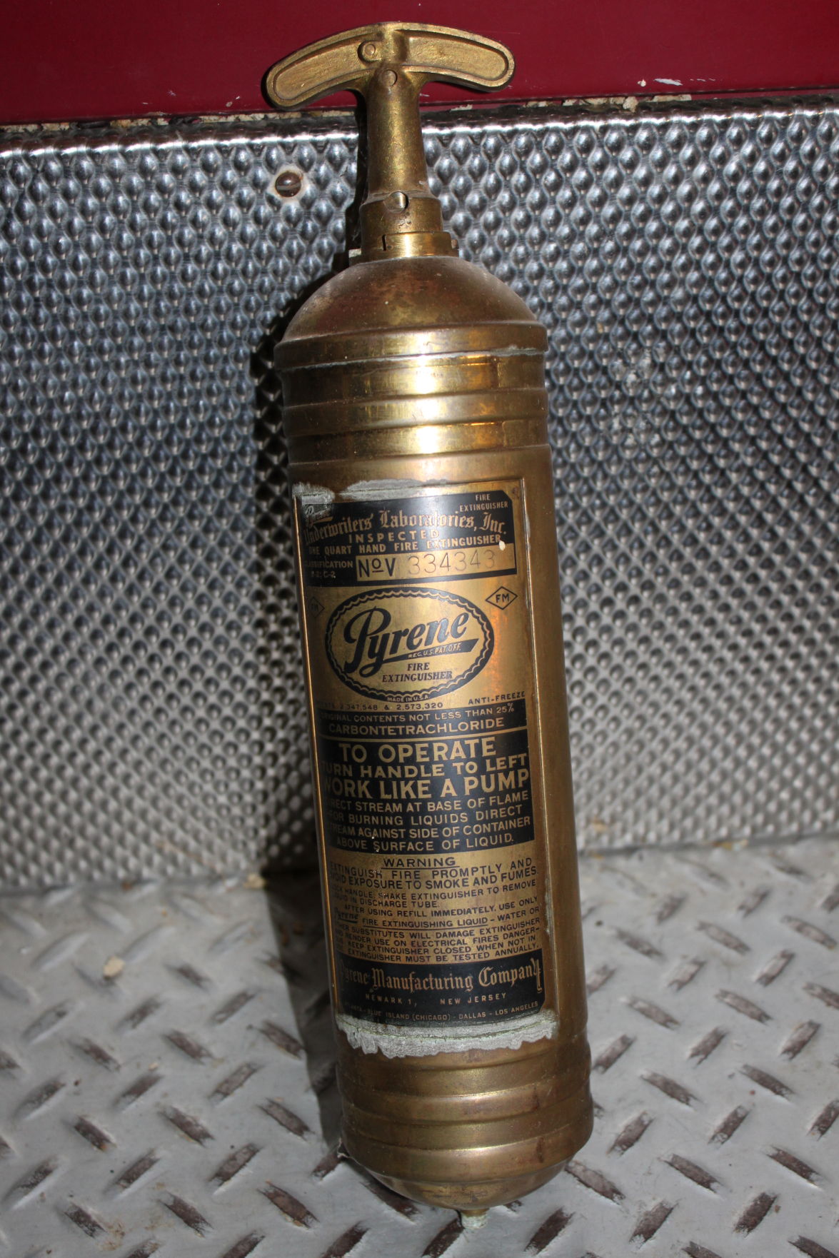 1920s ~ French Antique PYRENE newest Brass Fire Extinguisher ~ Carbon tetrachloride Fire Pump ~ ETS Phillips & Pain Engineers