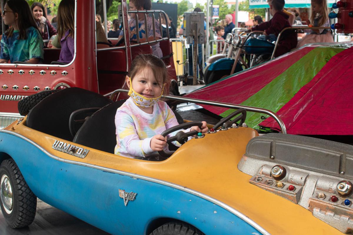 Helen Sterling enjoys an amusement ride.