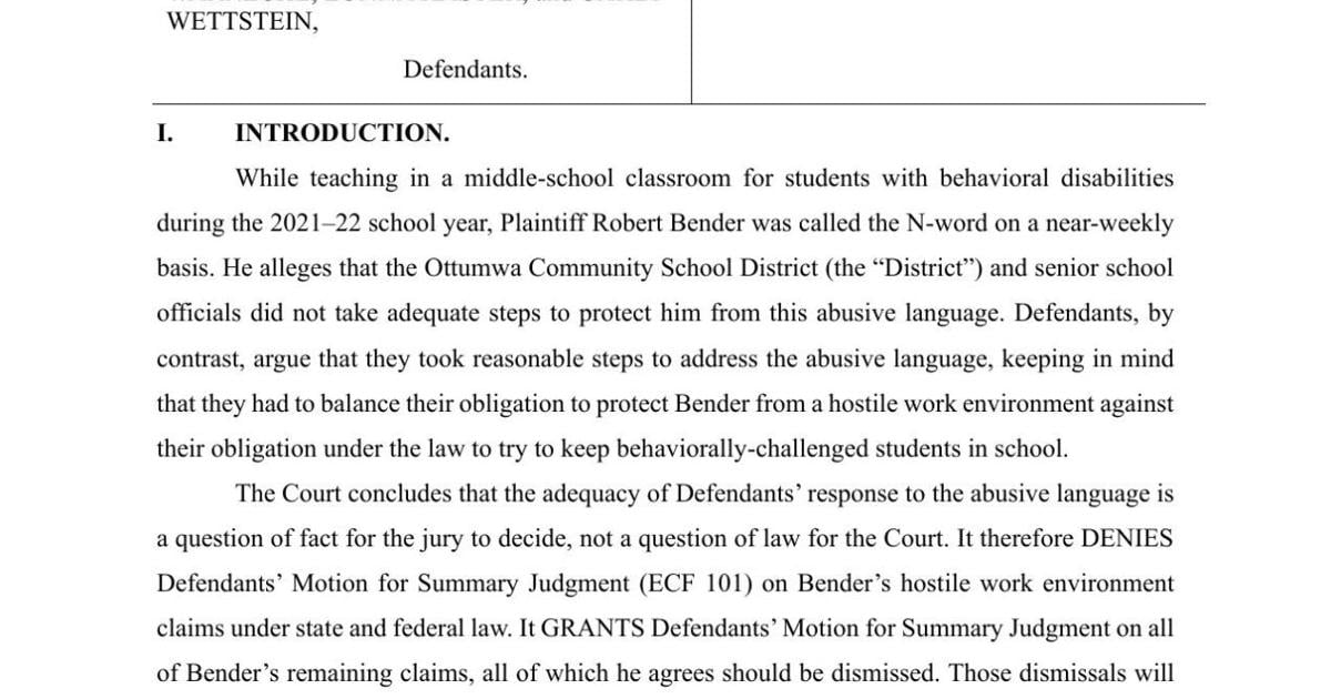 Racial harassment lawsuit against Ottumwa schools advances toward trial