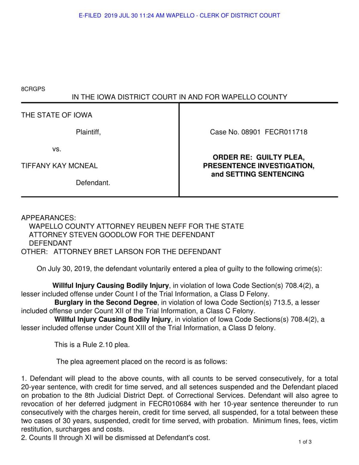 McNeal plea includes 30year suspended sentence News