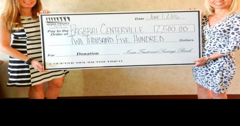 Iowa Trust and Savings Bank donates to RAGBRAI | Centerville