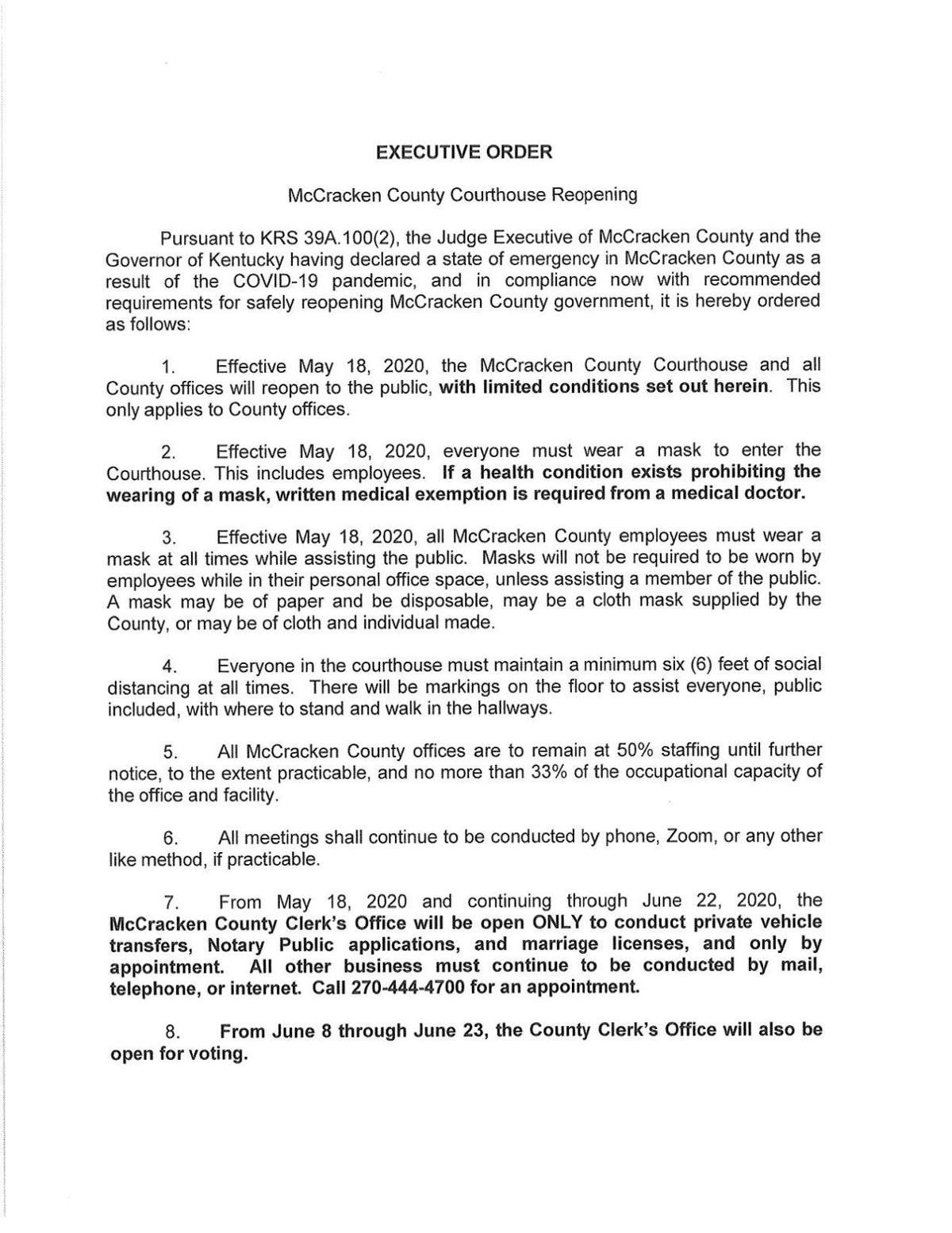 McCracken County government offices executive order ...
