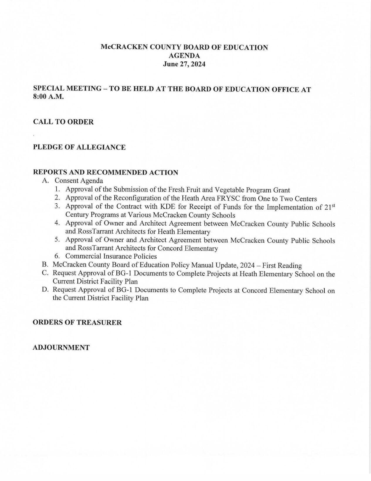 McCracken County Board of Education to meet Thursday News
