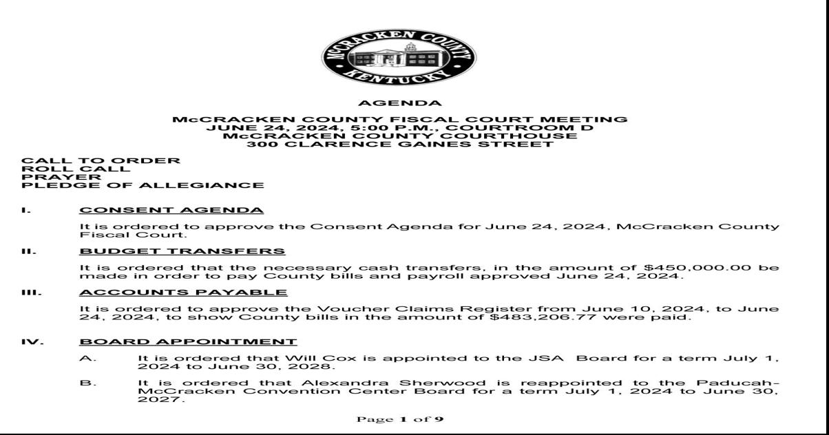 McCracken County Fiscal Court to meet Monday News paducahsun com