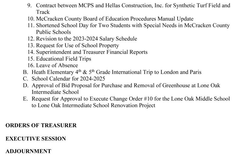 McCracken County Schools Dec. 14 agenda News