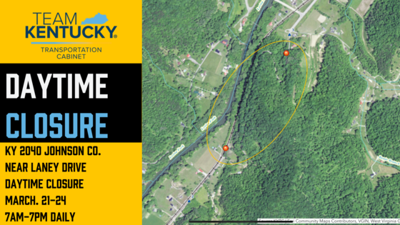 Daytime closure scheduled for Ky. 2040 in Johnson County beginning March 21