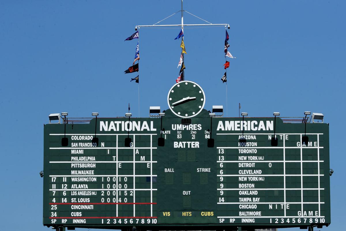 WRIGLEY FIELD SCOREBARD CLOCK IS CHICAGO CUBS GAME