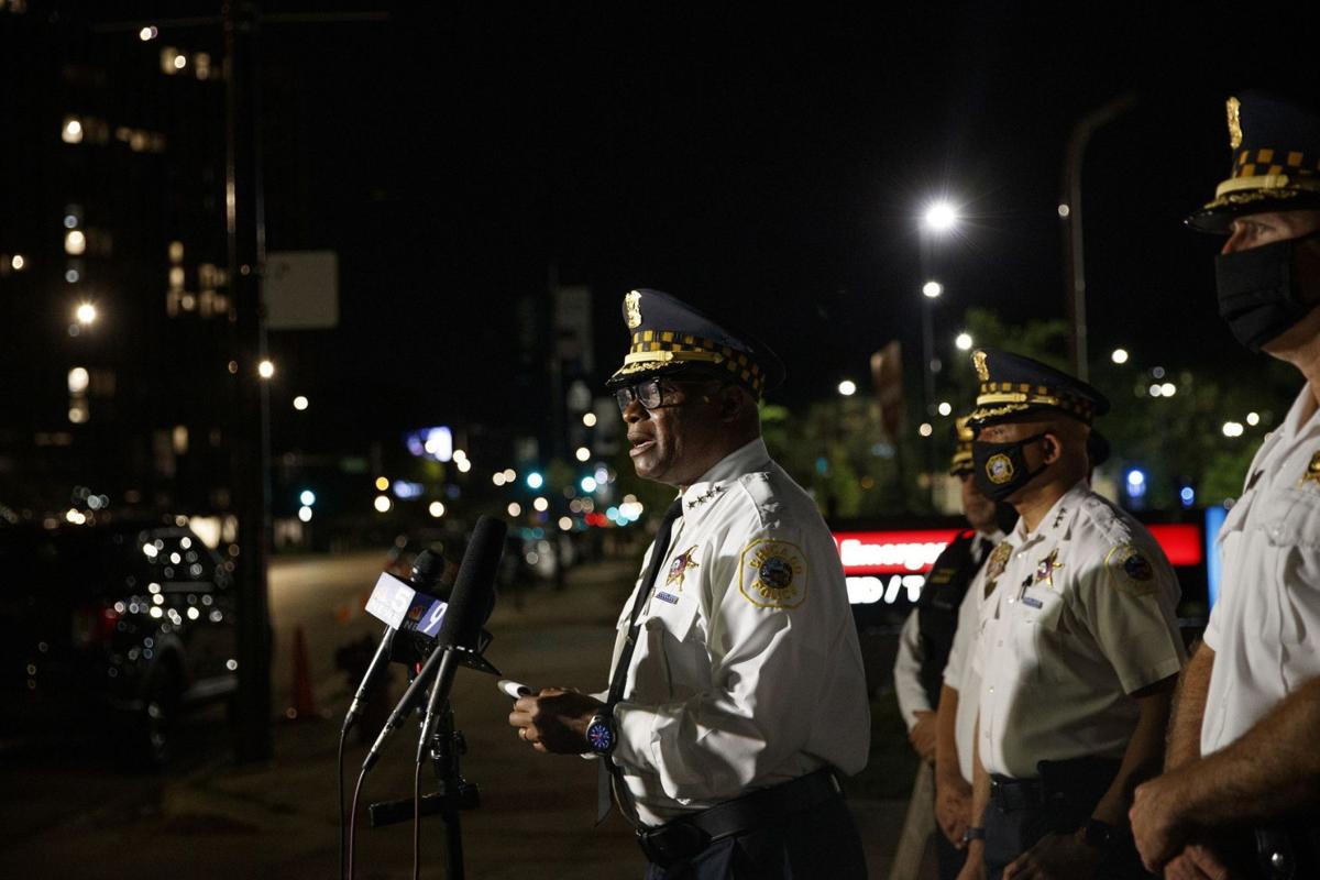 Chicago police Superintendent David Brown talks with the media