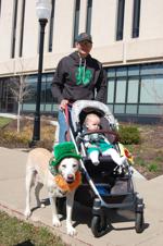 Adam Lovell with daughter Anna and dog Boomer