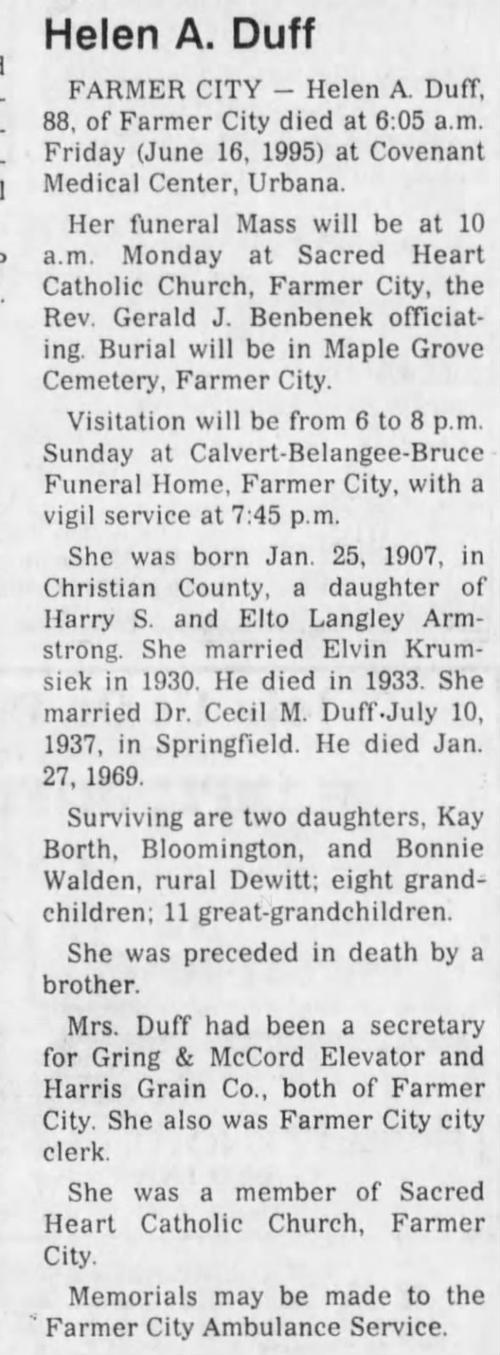 The Pantagraph Obituary 17 Jun 1995 Archives