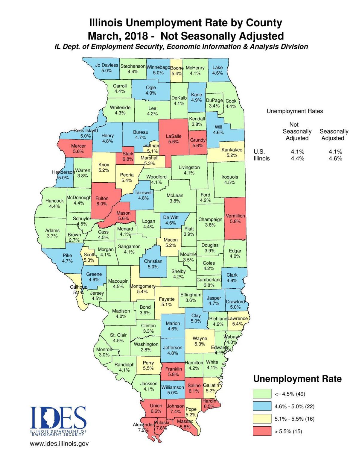 Central Illinois unemployment rate up slightly in March Local