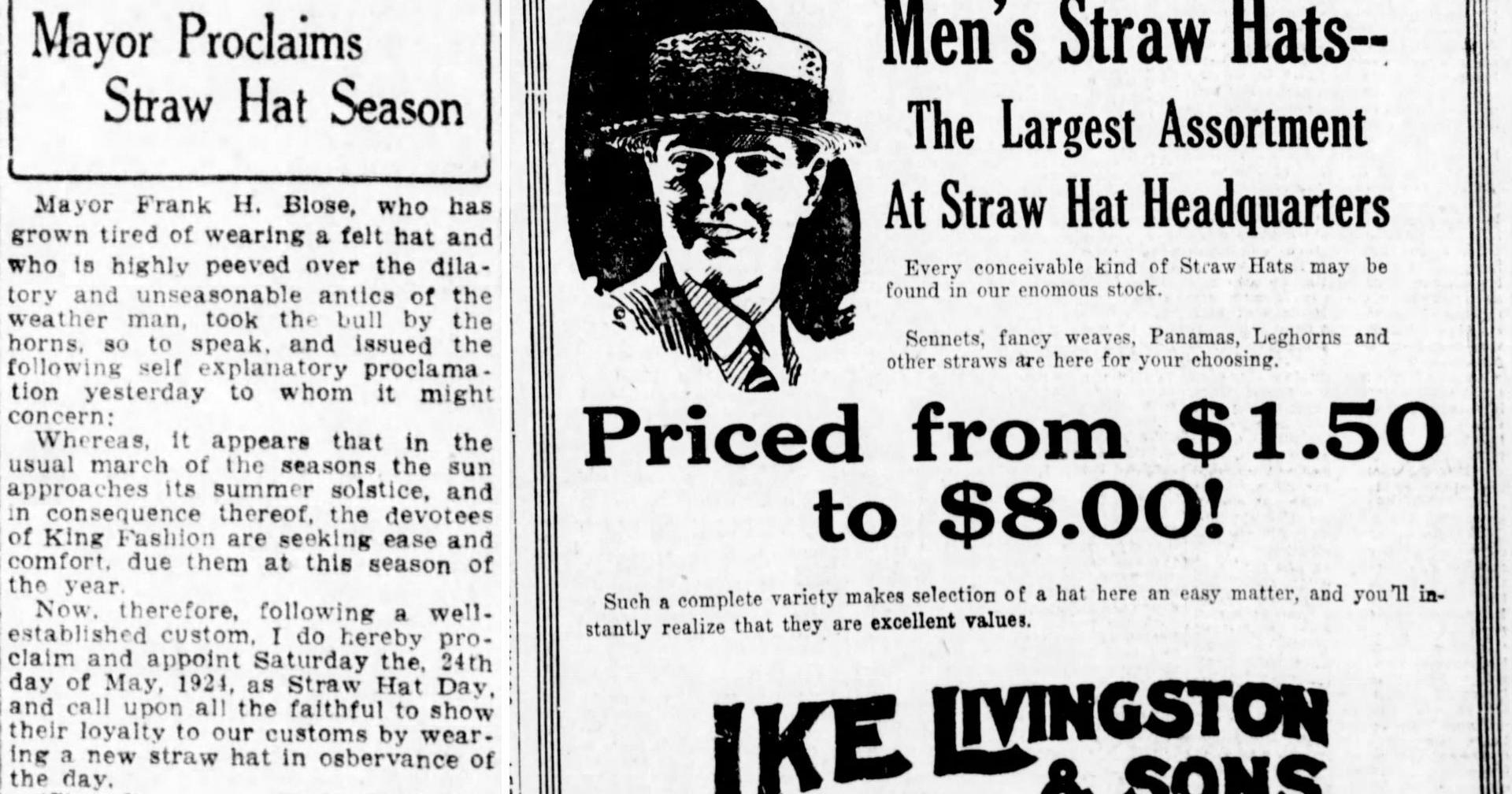 100 years ago: Mayor proclaims straw hat season in Bloomington - Vimarsana News