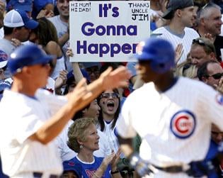 Chicago Cubs' Alfonso Soriano, right, celebrates with Kosuke Fukudome of  Japan, after the Cubs beat the