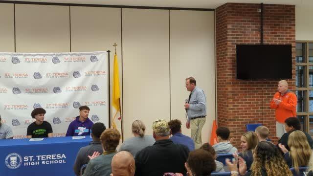 Watch now: Signing ceremony for St. Teresa football players Denim Cook, Justice Chapman and Tre Spence