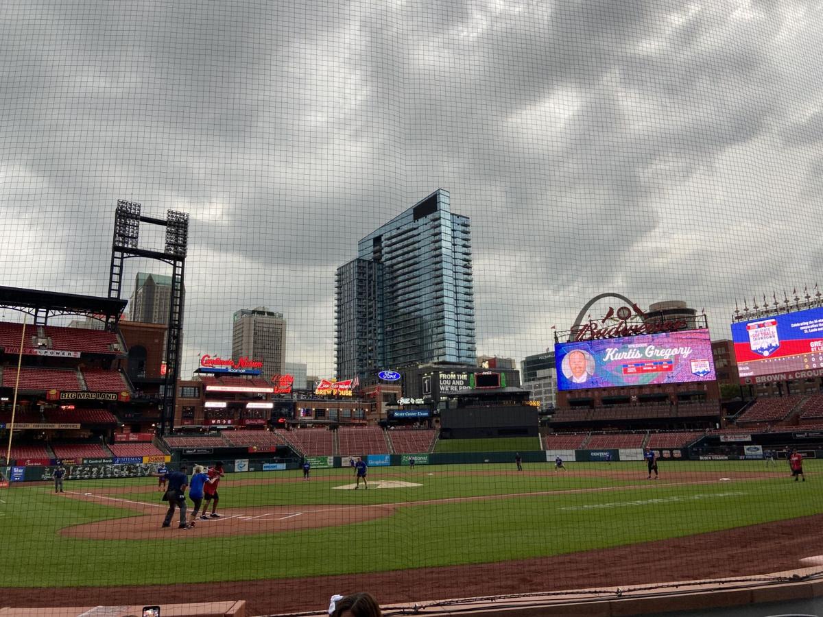 Illinois, Missouri legislatures playing softball game at Busch Stadium