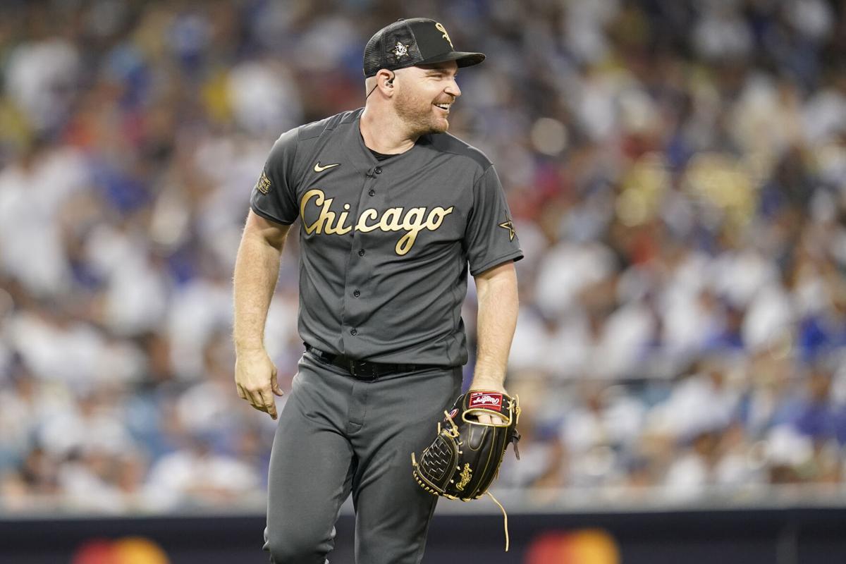 Chicago White Sox relief pitcher Liam Hendriks reacts after striking out  Chicago Cubs' Nico Hoerner to end a baseball game Wednesday, May 4, 2022,  in Chicago. The White Sox won 4-3. (AP