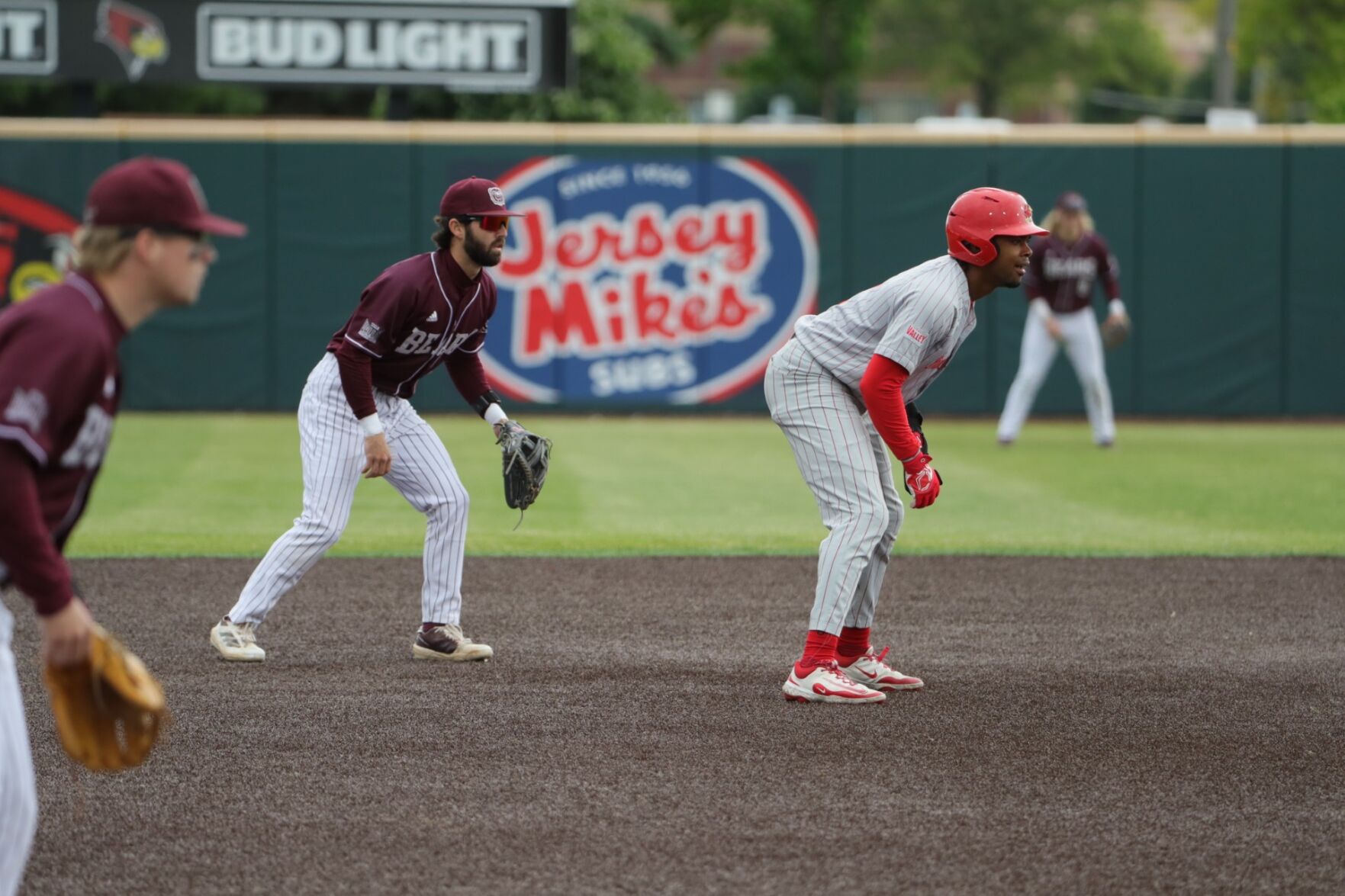 Noah Smith leads off second base