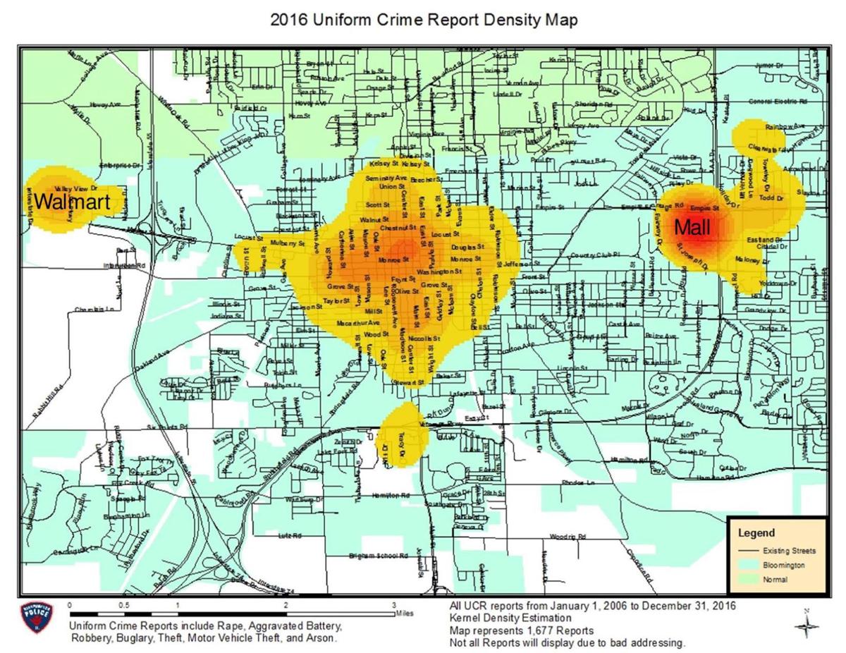 Areas of high crime in the city of Bloomington