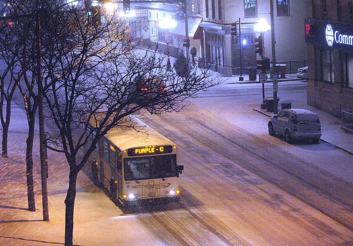 Snowfall in downtown Bloomington