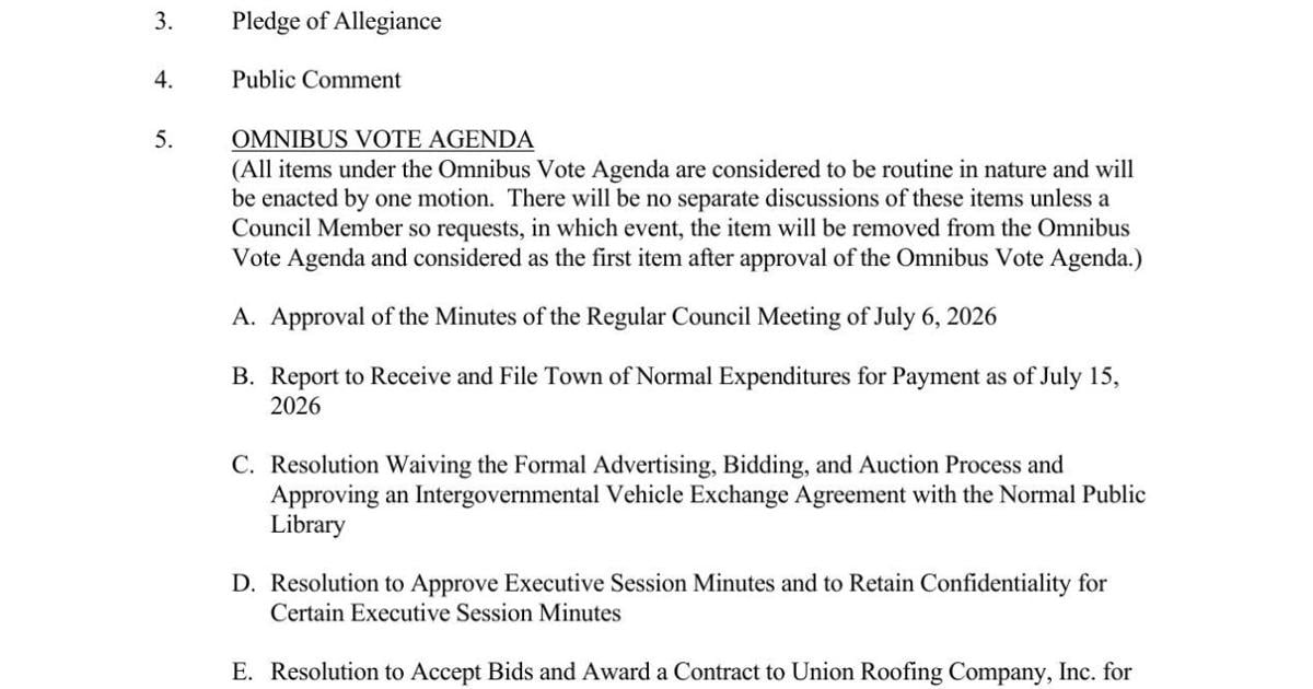 Normal Town Council Agenda Packet July 20, 2026