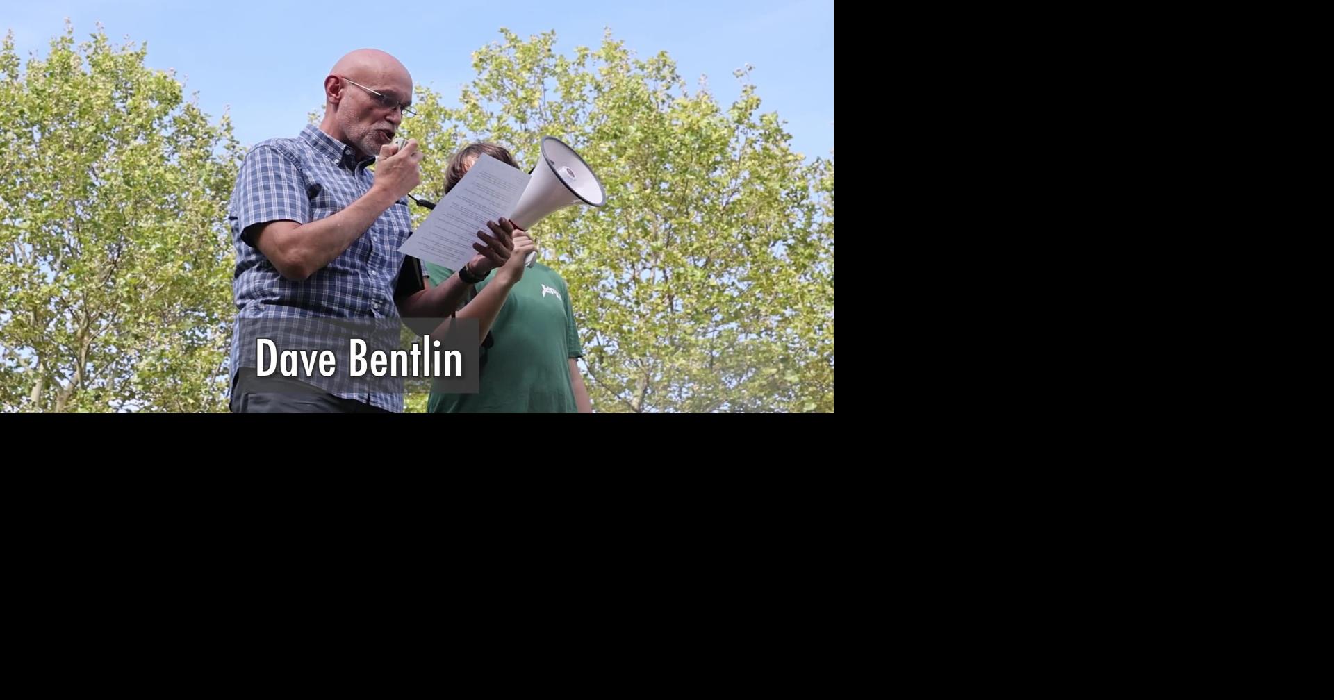 Dave Bentlin speaks at ‘Housing Not Punishment’ rally in Uptown Normal