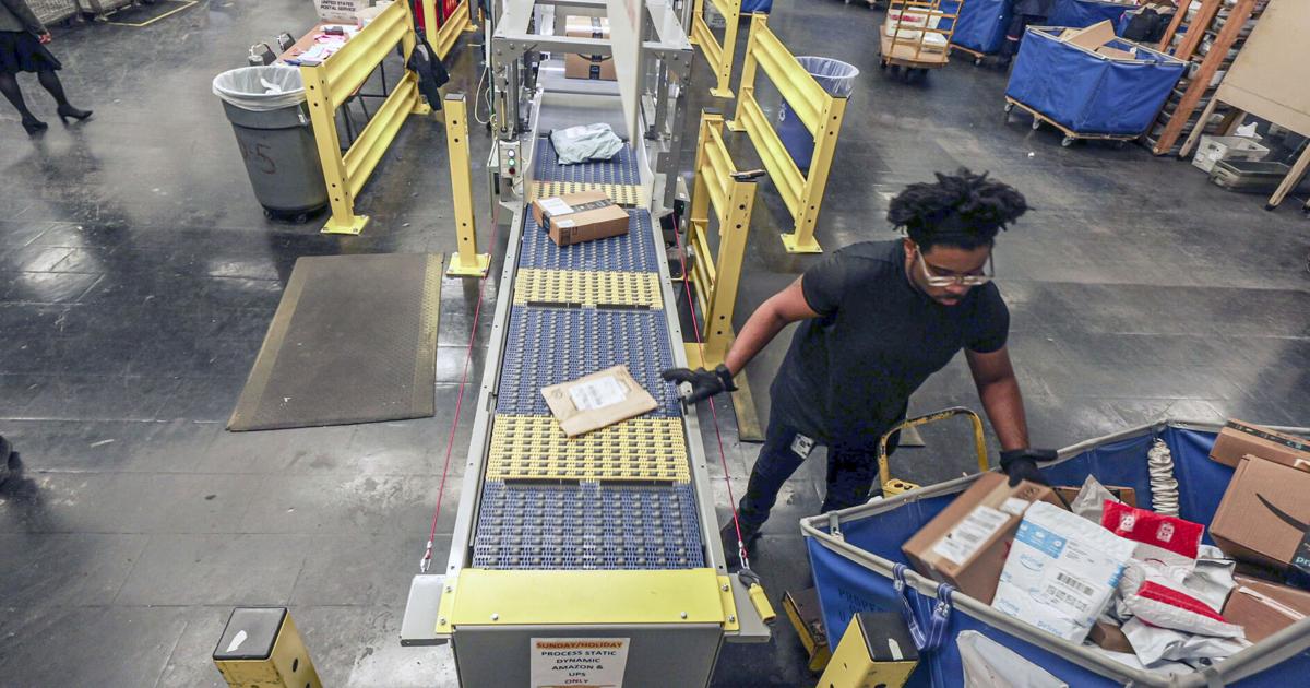 USPS package sorting machine