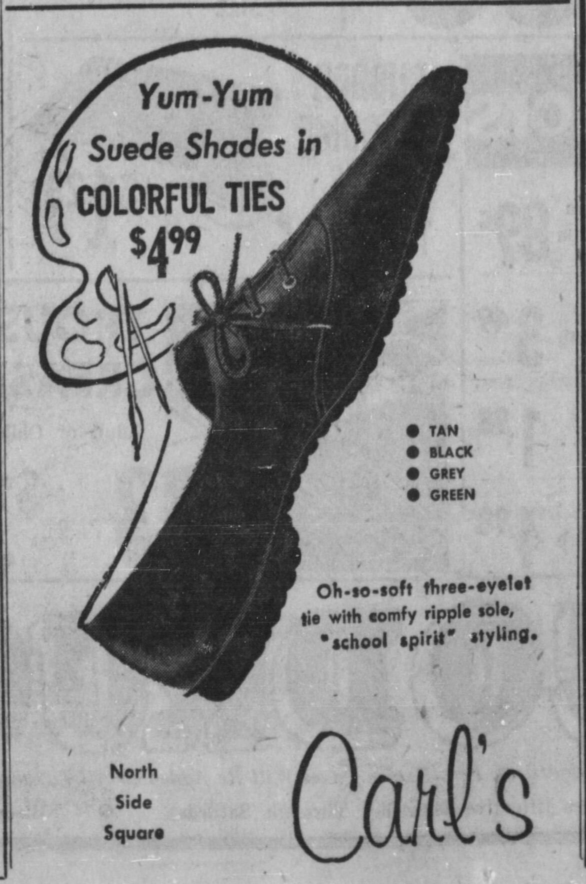 Vintage Pantagraph newspaper shoe ads from 1890s to 1990s