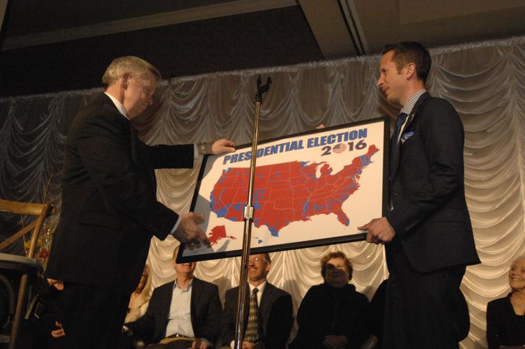 Bob Dobski being presented a gift by Michael Dobski