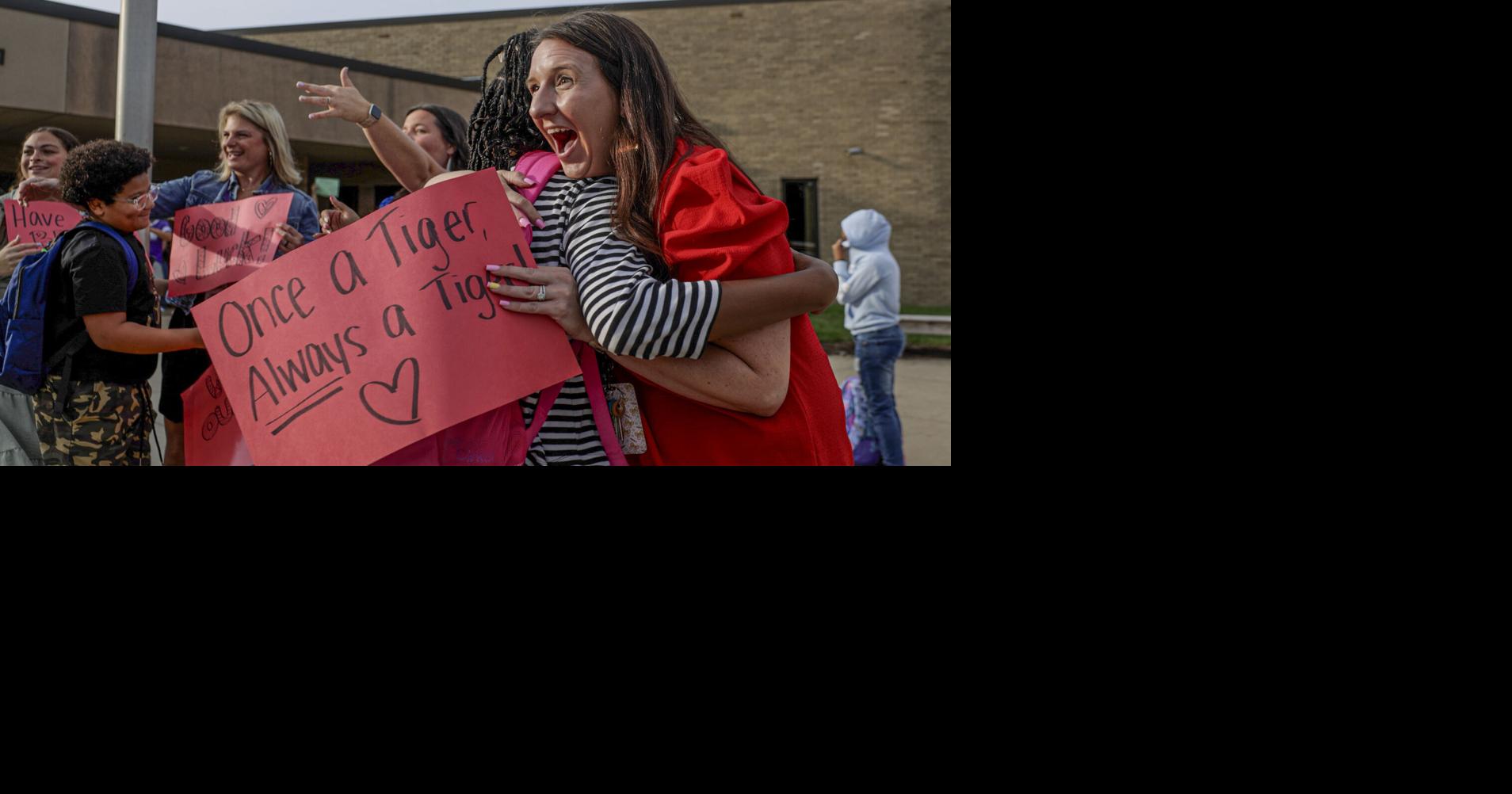 Familiar faces greet sixth graders on first day at Bloomington Junior High