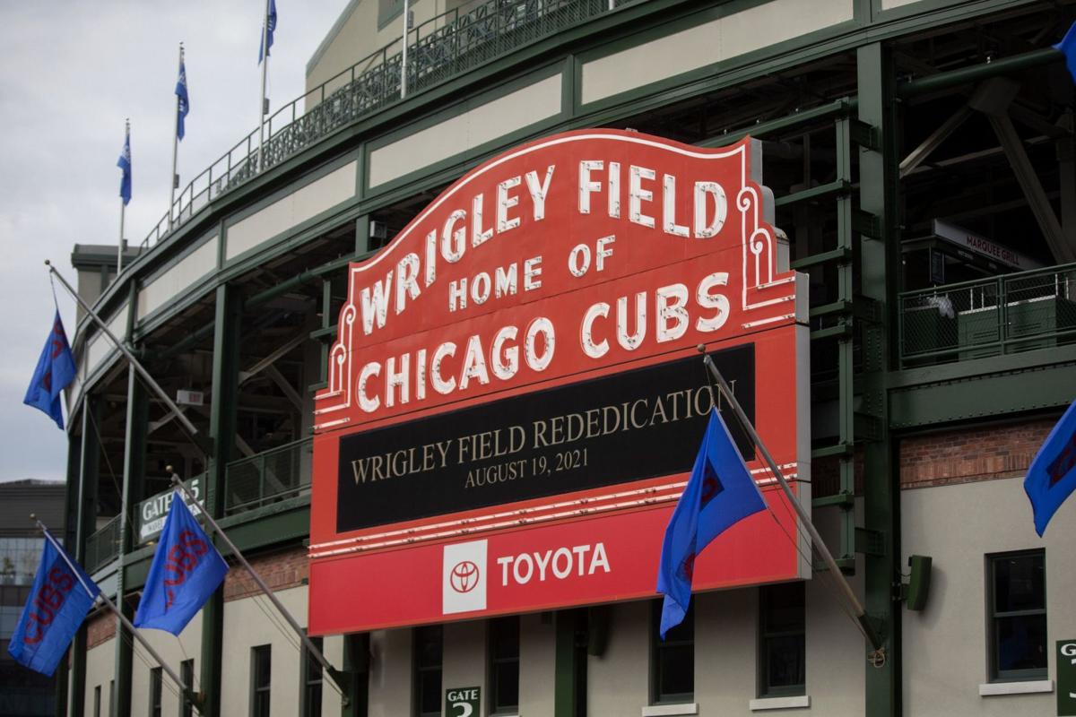 The Cubs Store. Wrigley Field is a baseball park located on the North Side  of Chicago, Illinois. It is the home of the Chicago Cubs, one of the city's  Stock Photo 