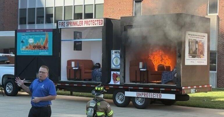 ISU burn demo shows how sprinklers can slow a fire