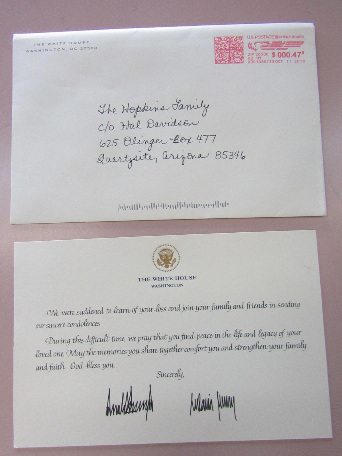 Quartzsite Resident Receives Card From White House News