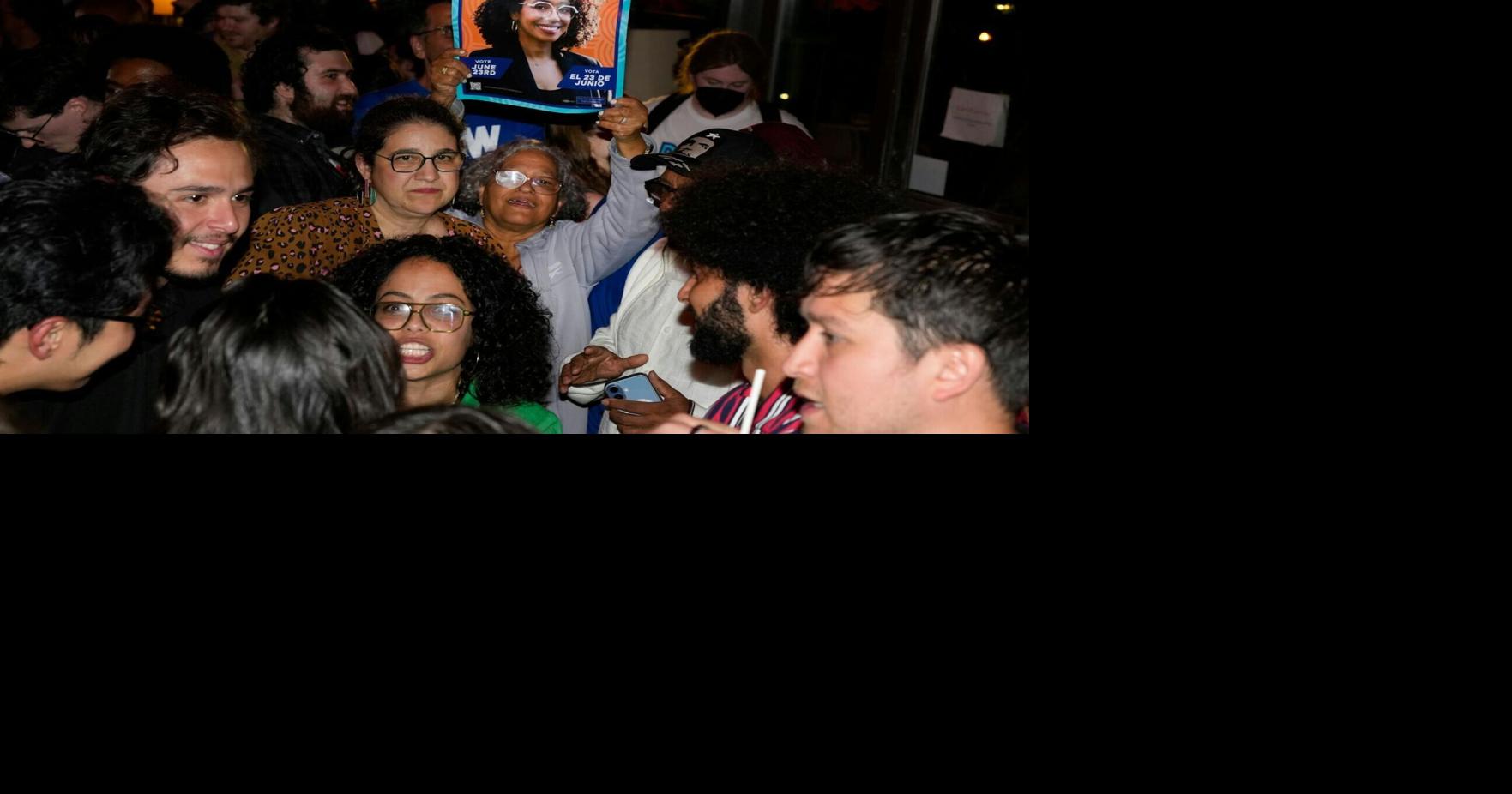 Supporters on primary election night in New York, June 23, 2026, cheer winning candidate Darializa Avila Chevalier, a Democrat and member of the Democratic Socialists of America running for the House.
