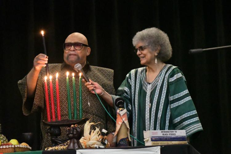 Maulana Karenga, the founder of Kwanzaa, and his wife, Tiamoyo, in Philadelphia for the 52nd annual Kwanzaa celebration.