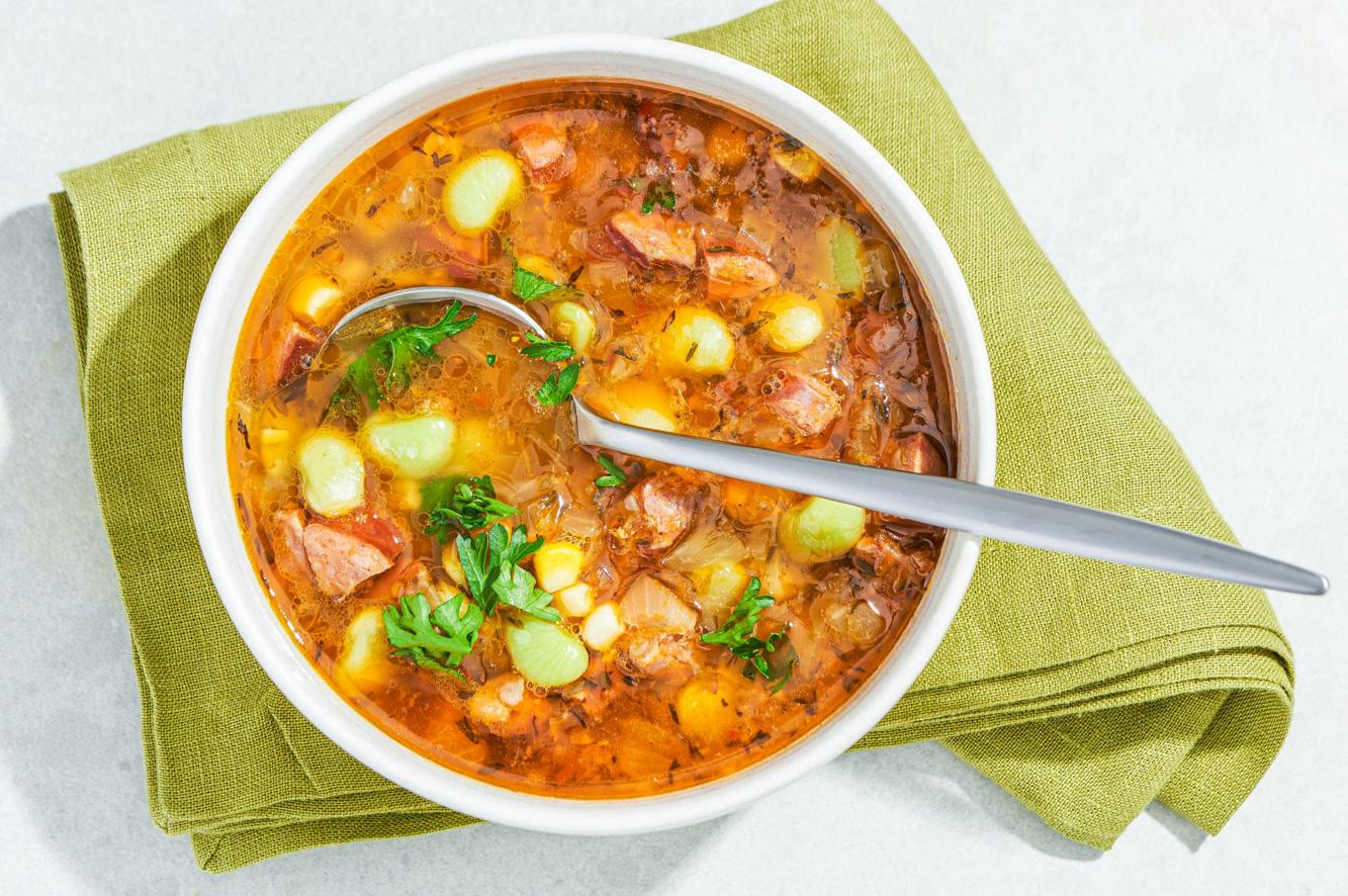 Fall in love with lima beans in this corn and andouille soup