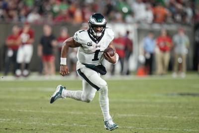 Jalen Hurts throws for TD, runs for another as Eagles thump Buccaneers 25-11  to remain unbeaten, Football