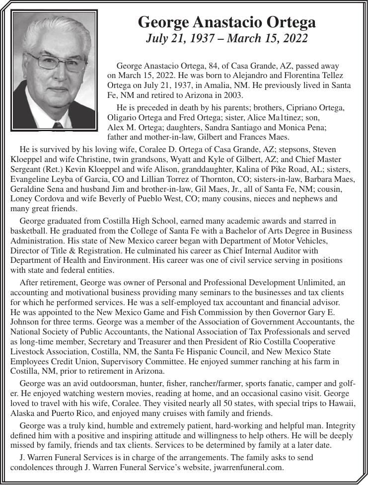 George Anastacio Ortega | Obituaries | pinalcentral.com