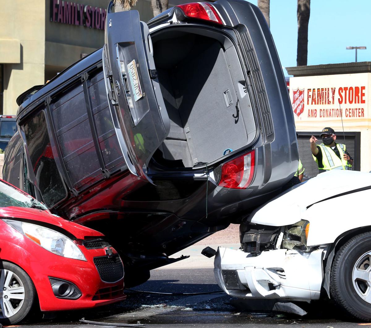 Three vehicle collision