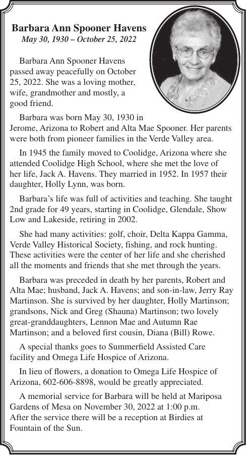 Barbara Ann Spooner Havens | Obituaries | pinalcentral.com